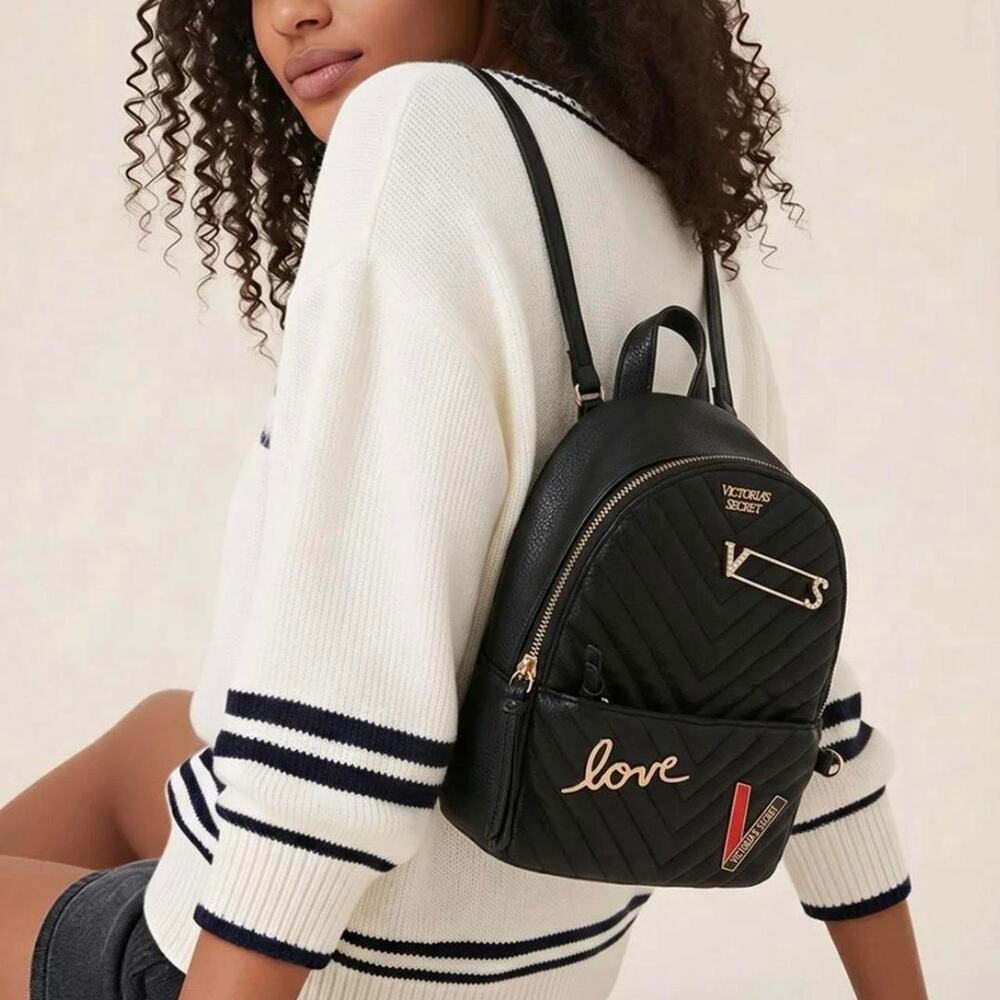Victoria's Secret Black Quilted Mini Backpack